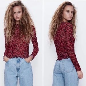 Zara red black zebra print top large